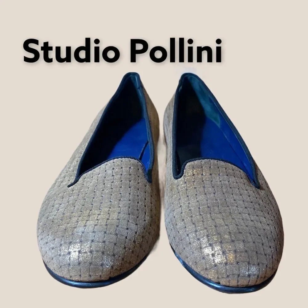 Studio Pollini Gold Leather Flats 38 6.5
